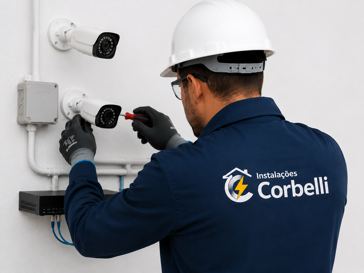 Técnico instalando controle de acesso